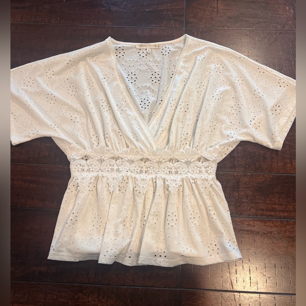 Cream Peplum Blouse with Batwing Sleeves